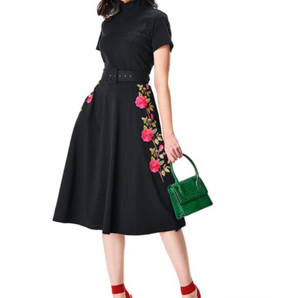 eShakti Black Maxi Dress with Floral Embroidery - Picture 1 of 8